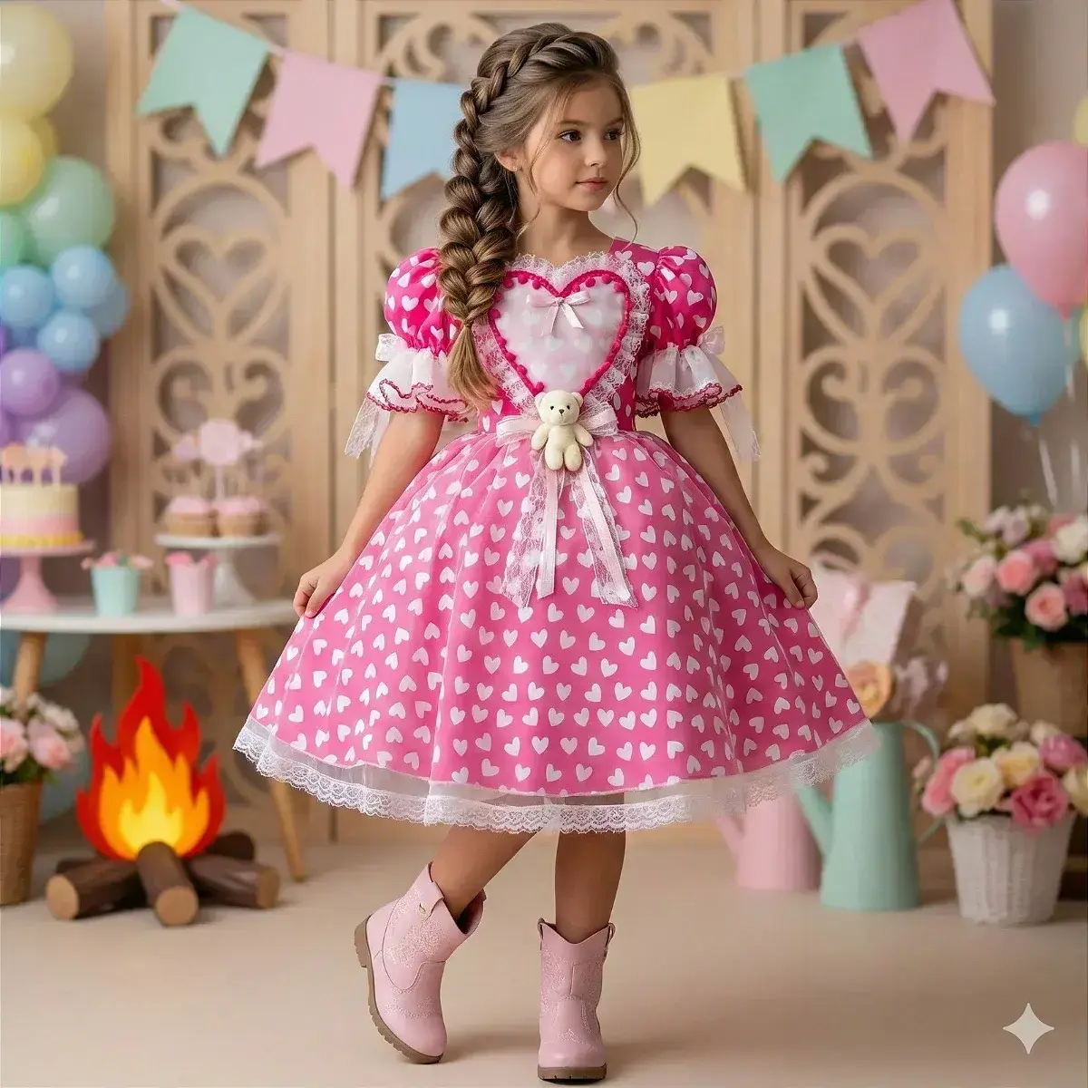 Vestido junino festa ursinho do sertão pink