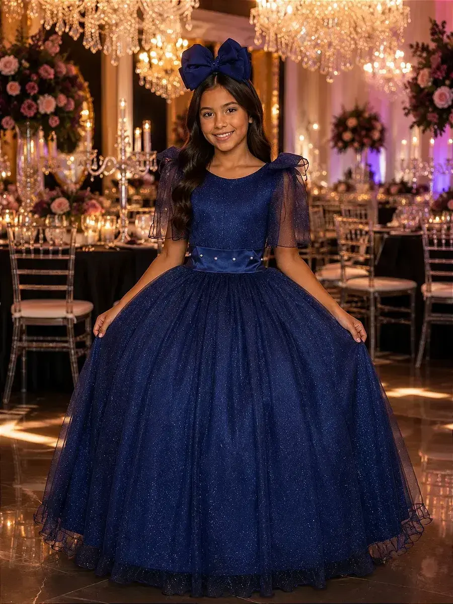 Vestido longo mel azul petróleo