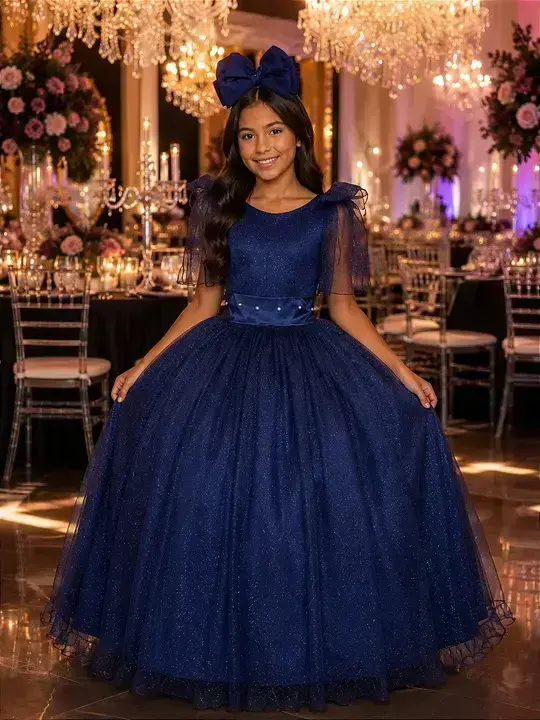 Vestido longo mel azul petróleo