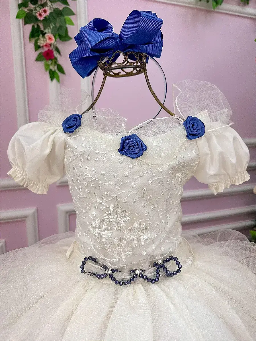 Vestido longo off detalhes azul marinho, foto 4