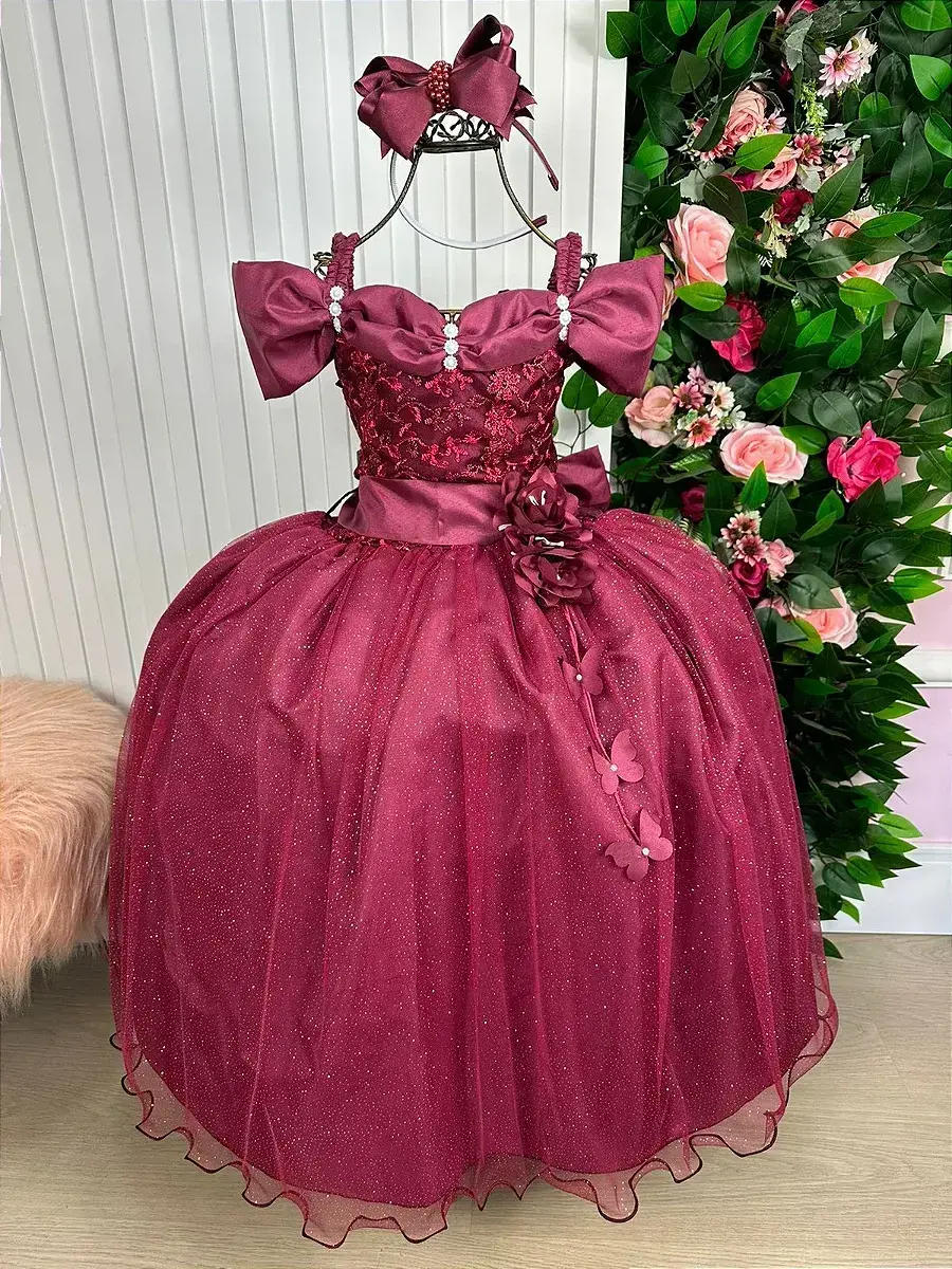Vestido longo manga princesa marsala, foto 2