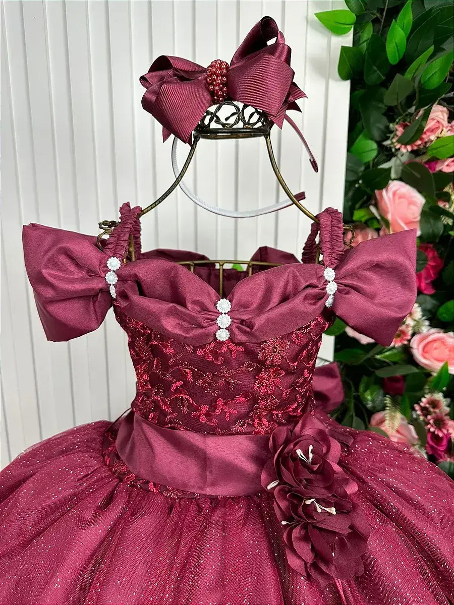 Vestido longo manga princesa marsala, foto 3