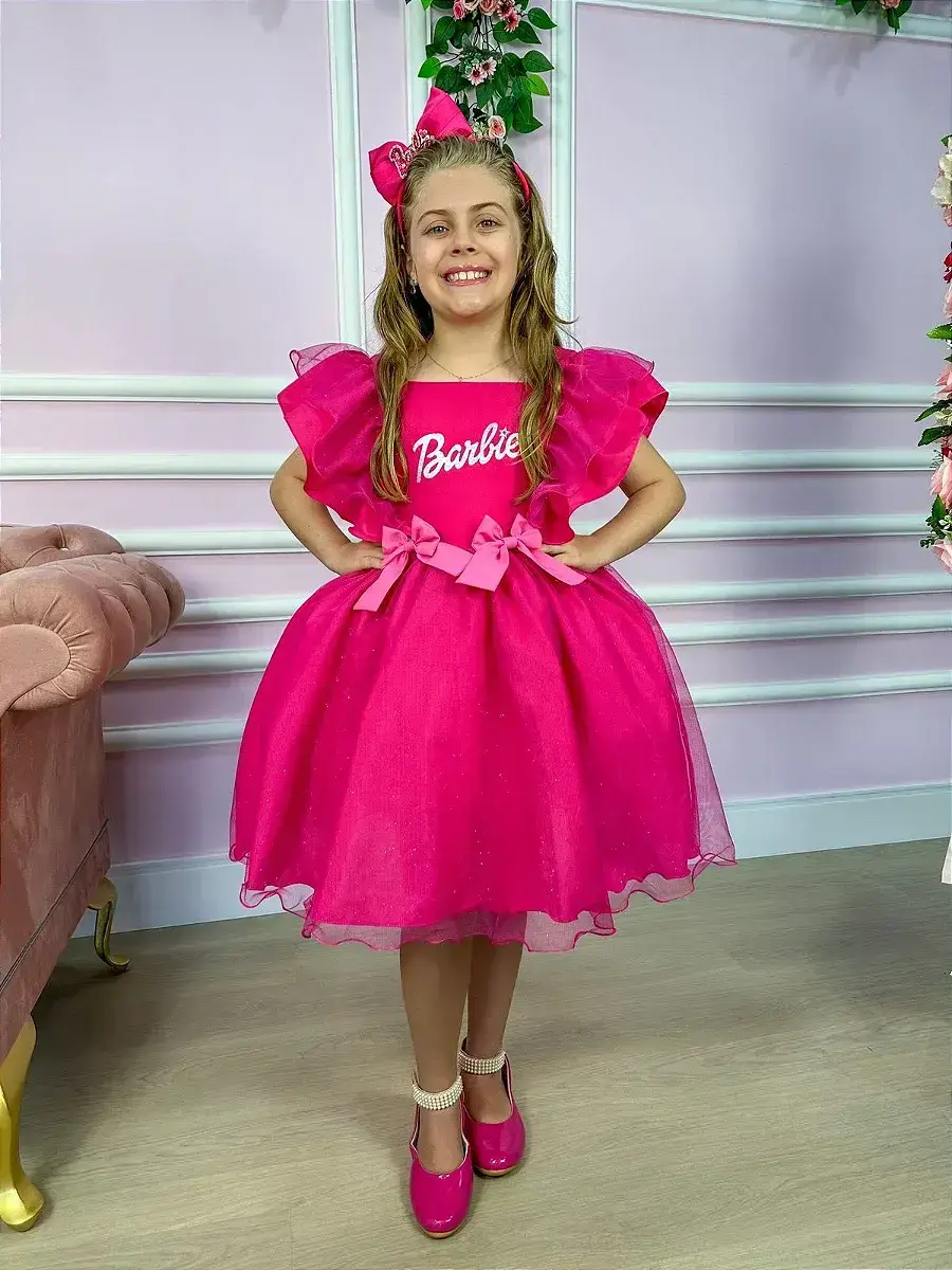 Vestido festa Barbie pink babado