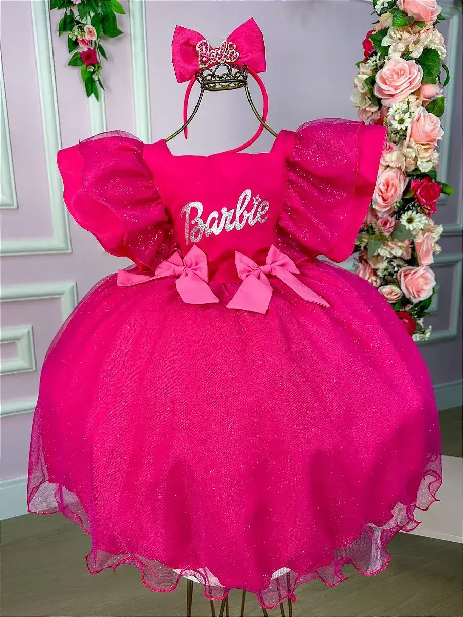 Vestido festa Barbie pink babado, foto 6