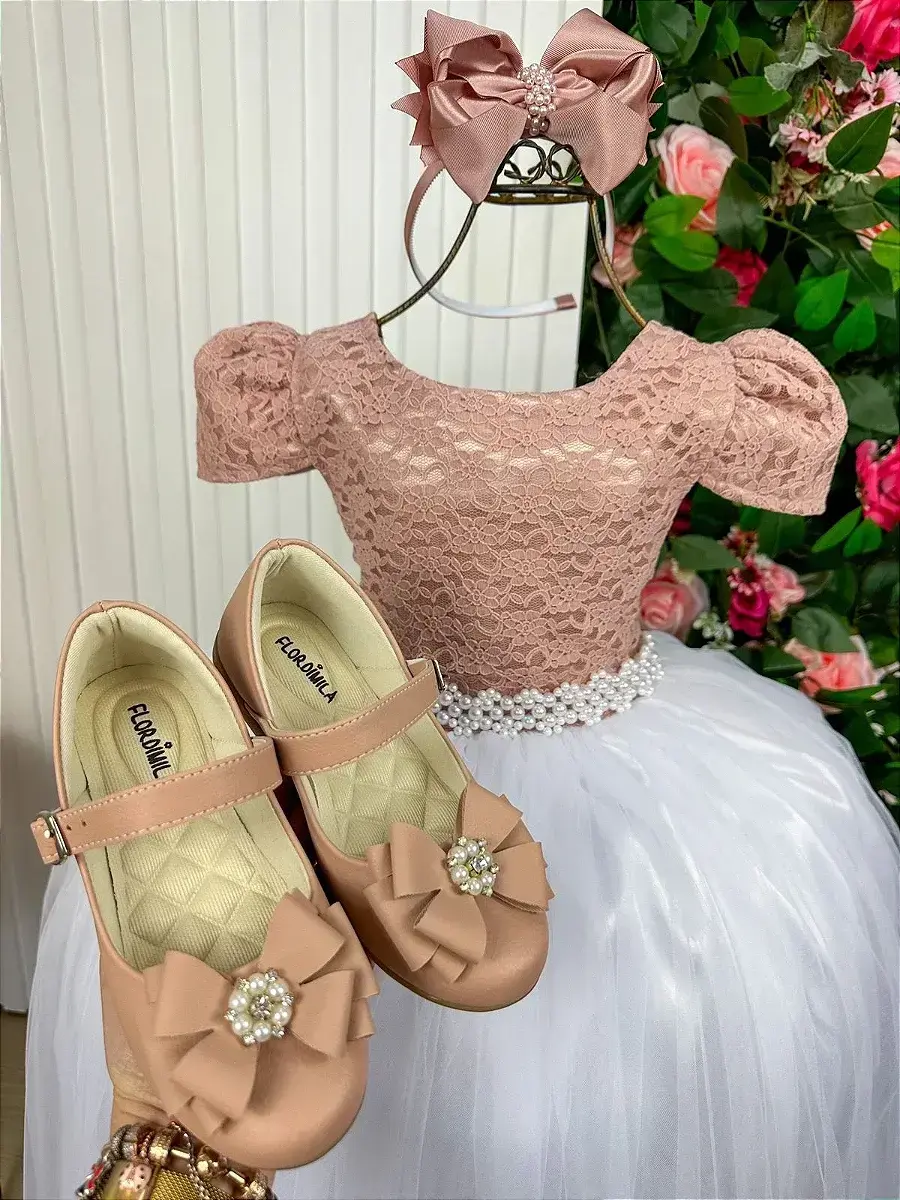 Vestido longo mari peito rendado rose saia branca, foto 4