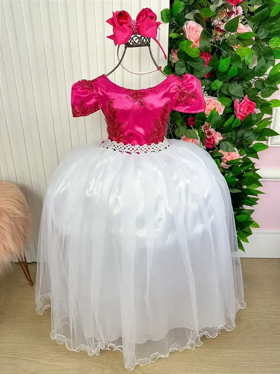 Vestido longo mari peito rendado pink saia branca, foto 2
