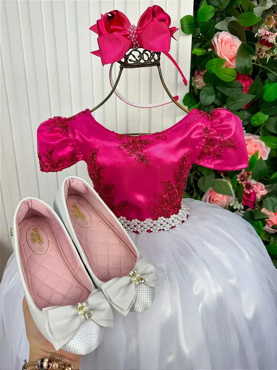 Vestido longo mari peito rendado pink saia branca, foto 4