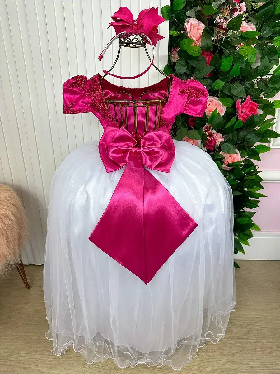Vestido longo mari peito rendado pink saia branca, foto 5