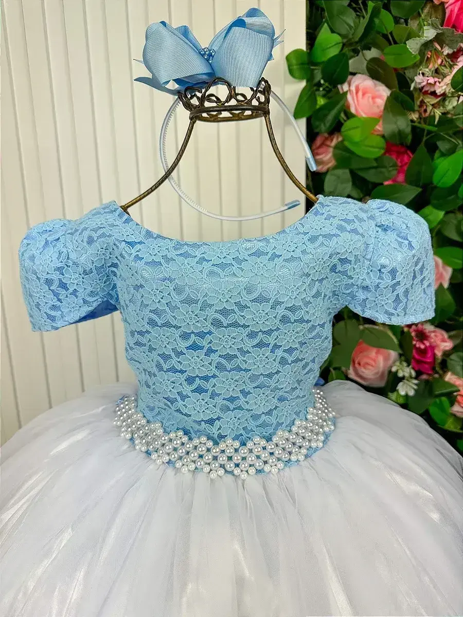 Vestido longo mari peito rendado azul, foto 3