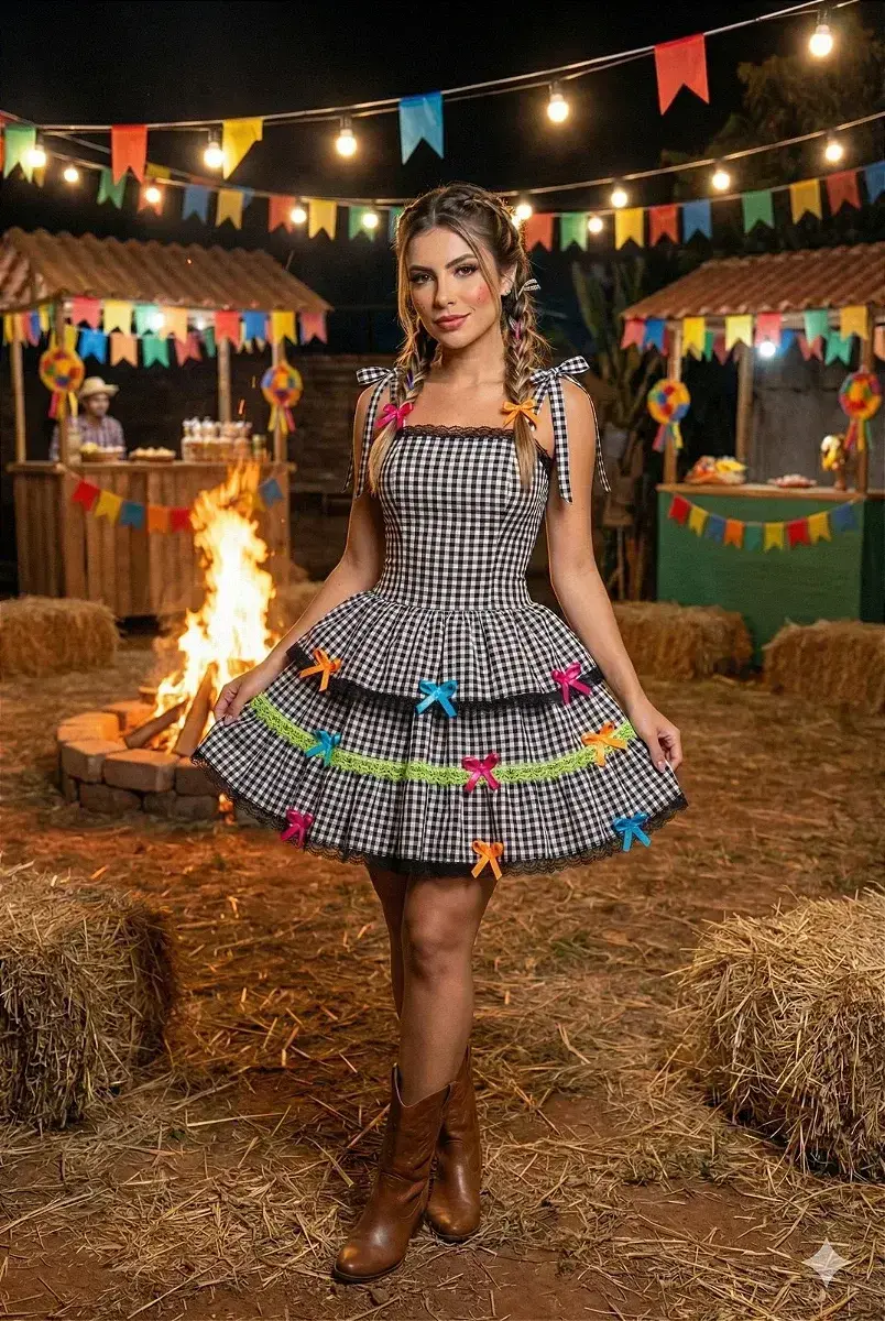 Vestido junino festa adulto arraia do chamego preto