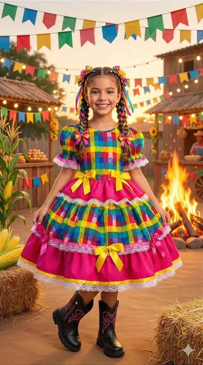 Vestido junino festa priscila pink