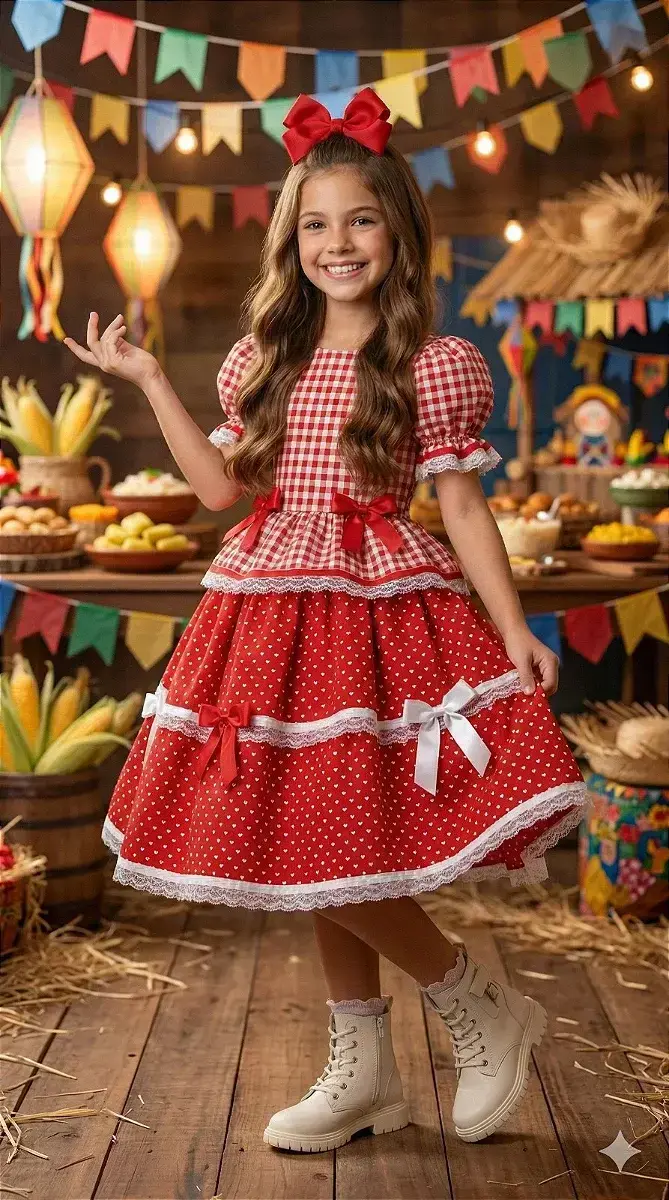 Vestido junino festa stefanny vermelho