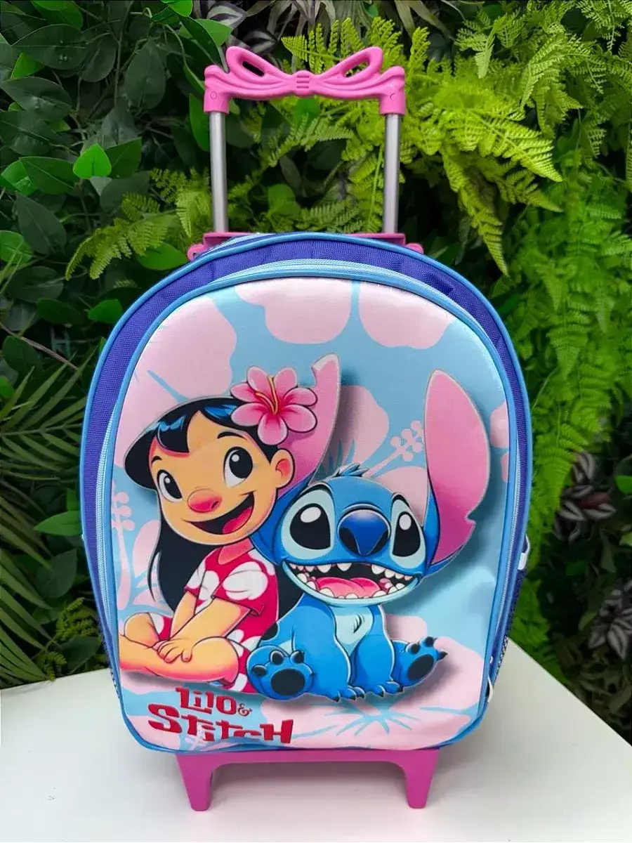 Mochila rodinhas Lilo e Stitch estojo de brinde, foto 5