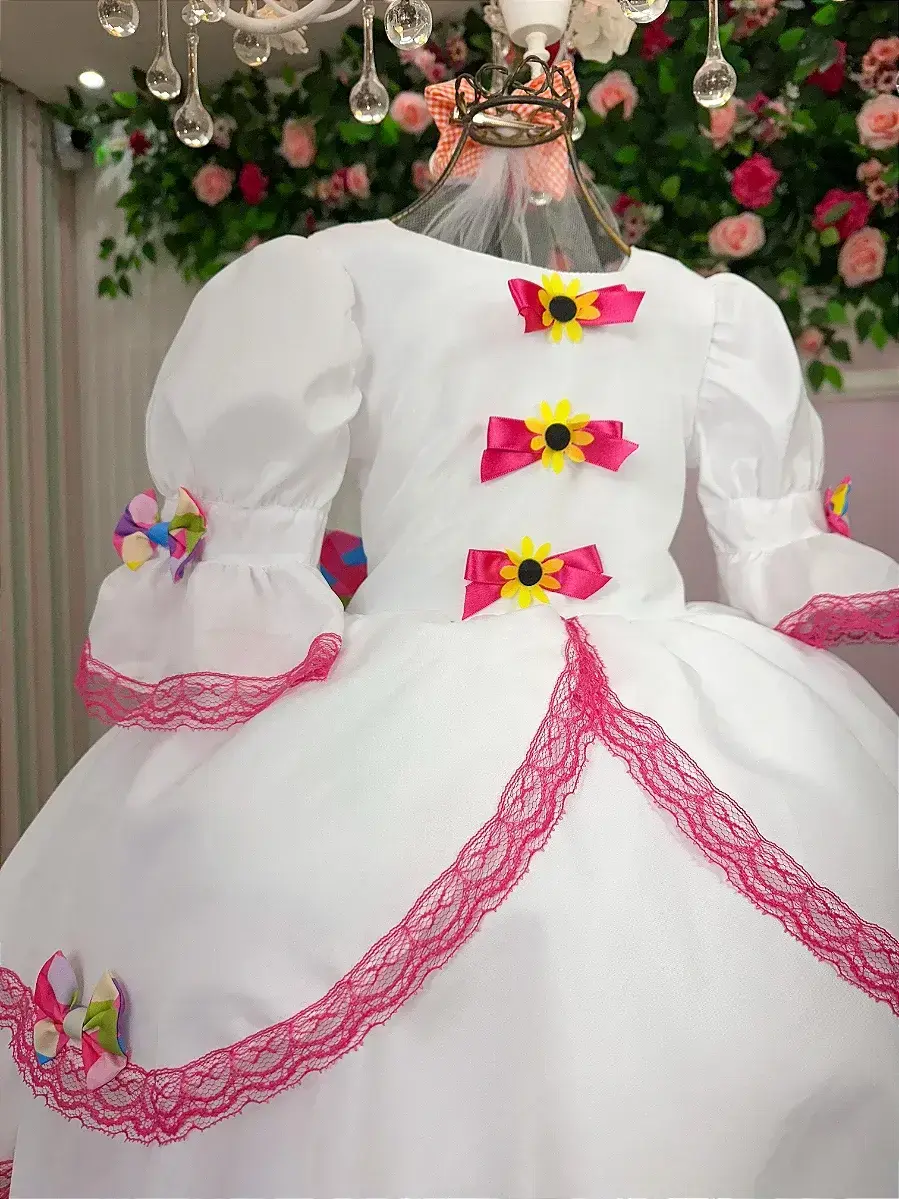 Vestido junino festa noiva noivinha lacinhos branco, foto 5