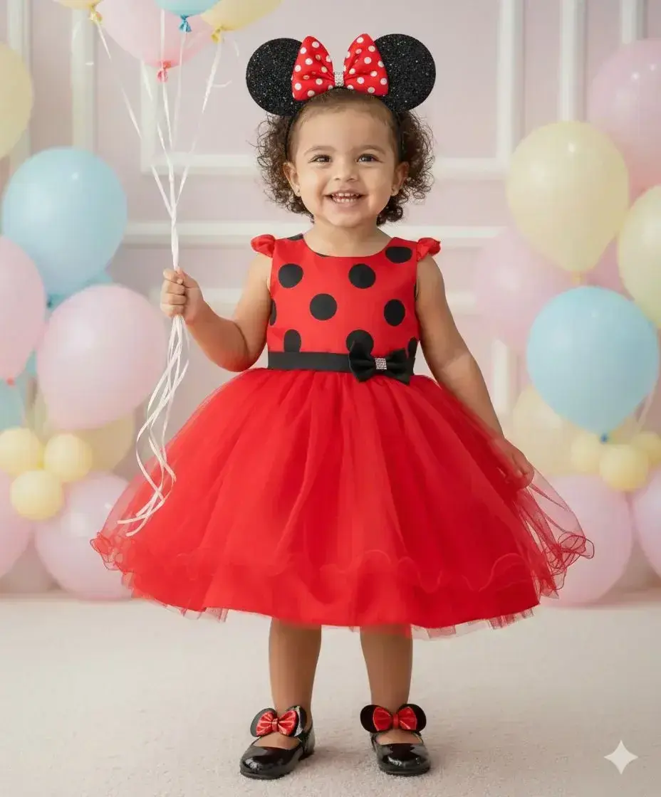 Vestido Minnie vermelha bolinhas poa