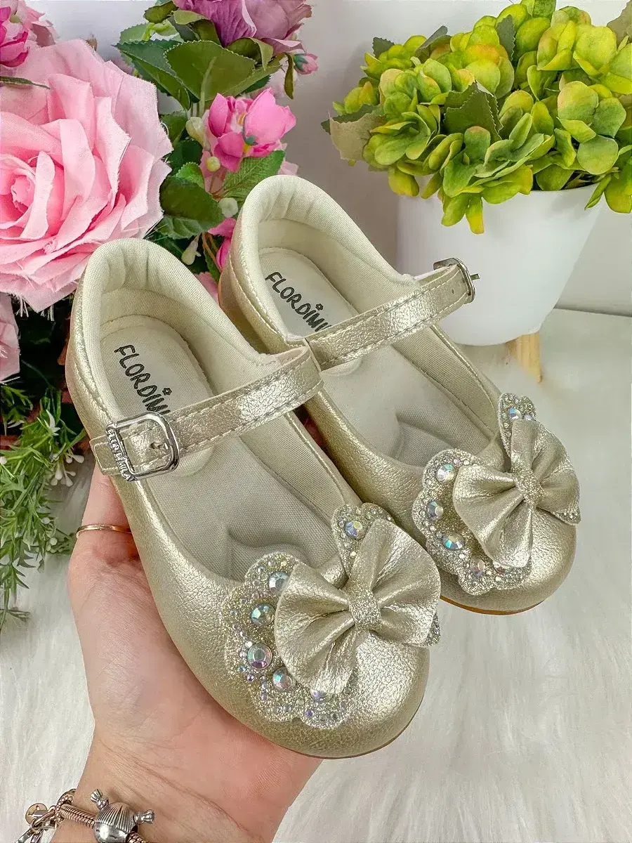 Sapatilha baby dourada lacinho strass, foto 3