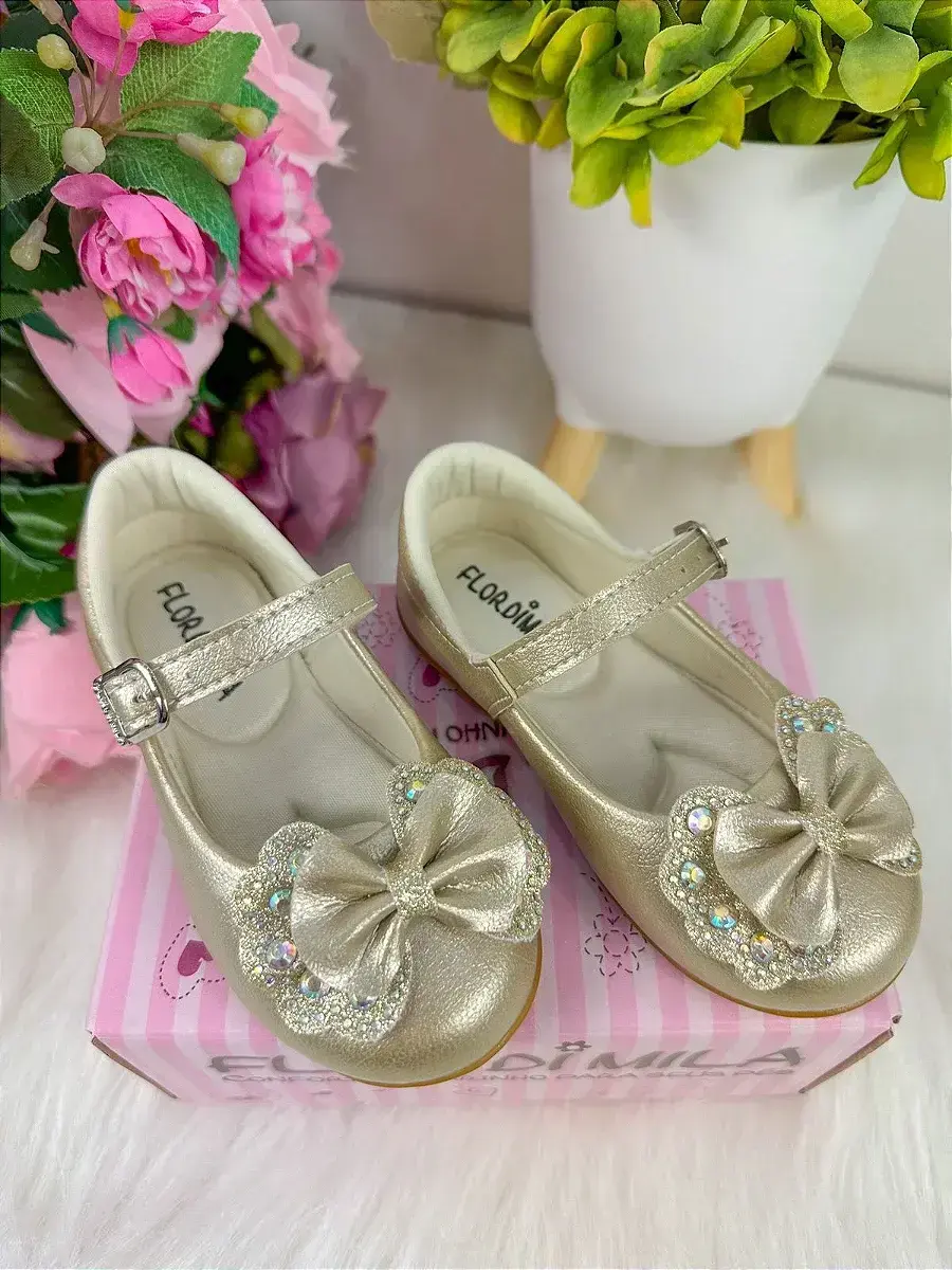 Sapatilha baby dourada lacinho strass, foto 4