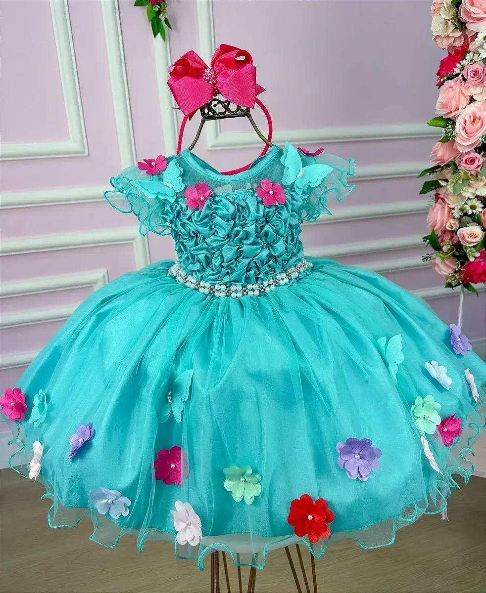 Vestido bia jardim encantado verde tiffany, foto 5