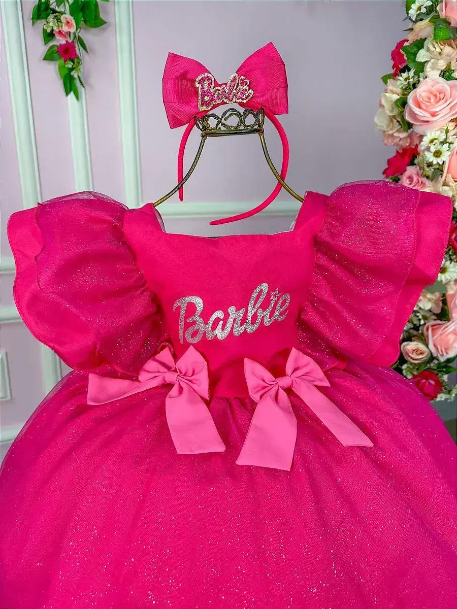 Vestido festa Barbie pink babado, foto 7