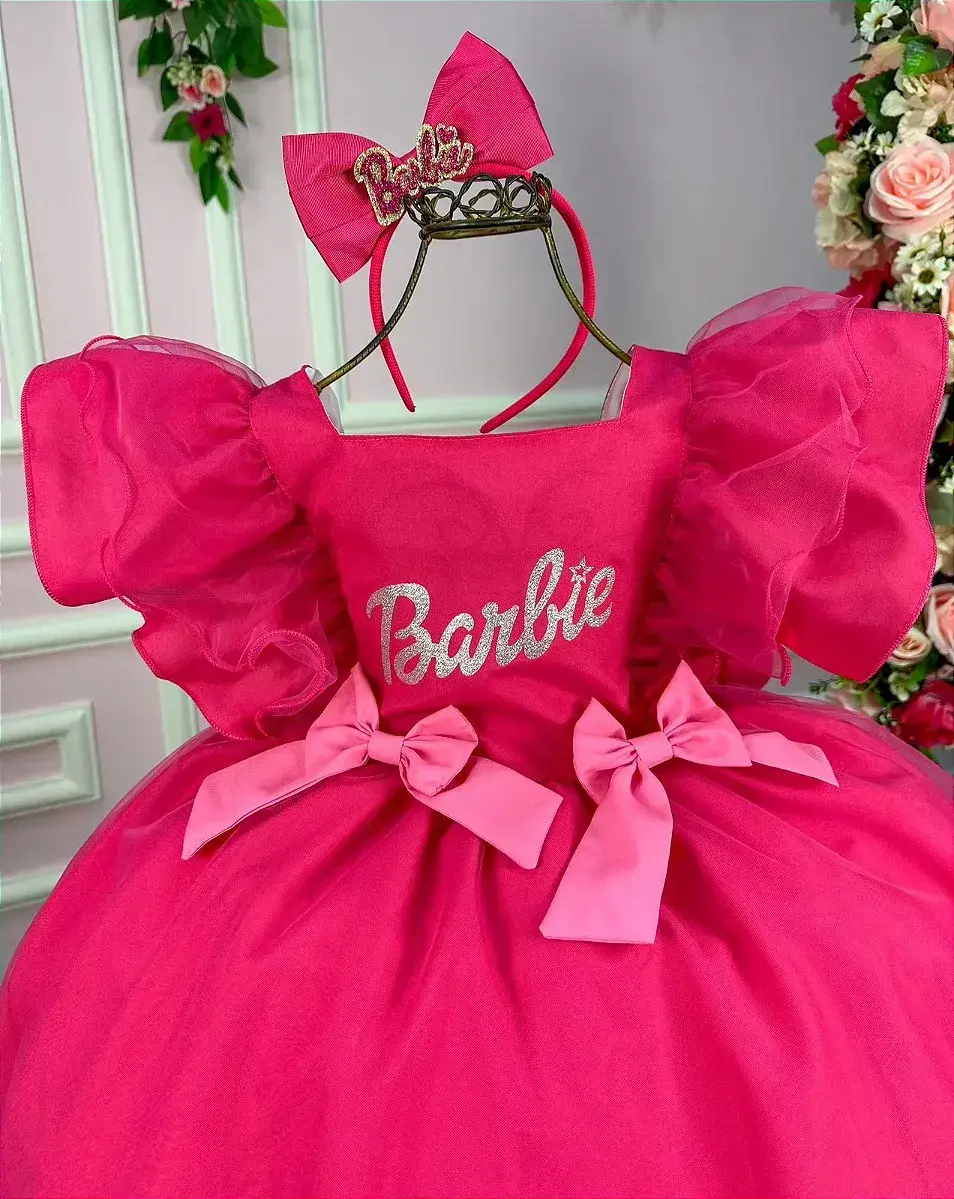 Vestido festa Barbie pink babado, foto 3