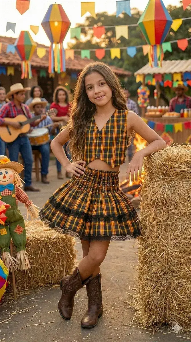 Conjunto junino xadrez amarelo, foto 3