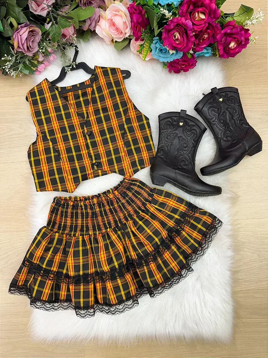 Conjunto junino xadrez amarelo, foto 4
