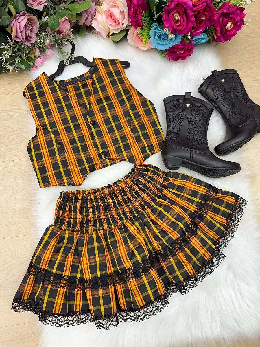 Conjunto junino xadrez amarelo, foto 6