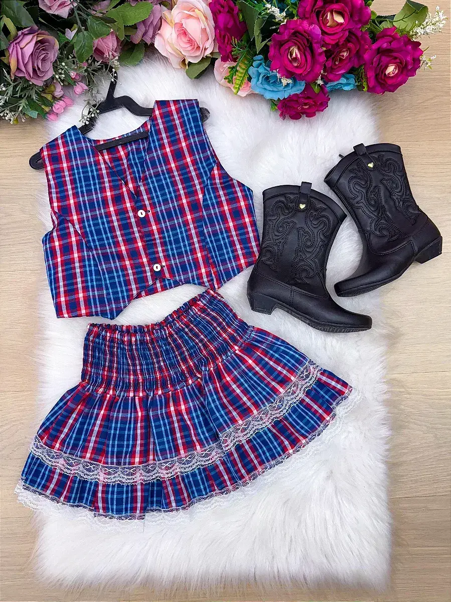 Conjunto junino xadrez azul marinho, foto 5
