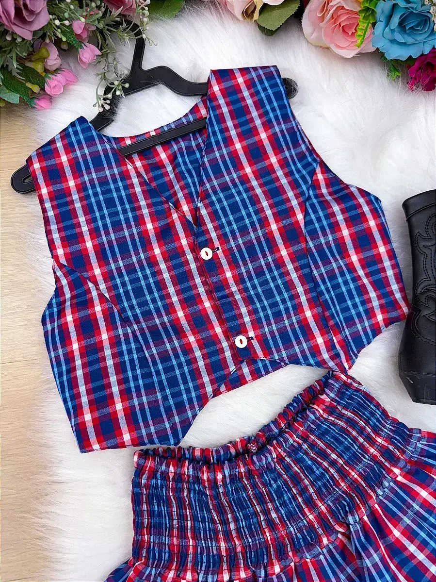 Conjunto junino xadrez azul marinho, foto 7