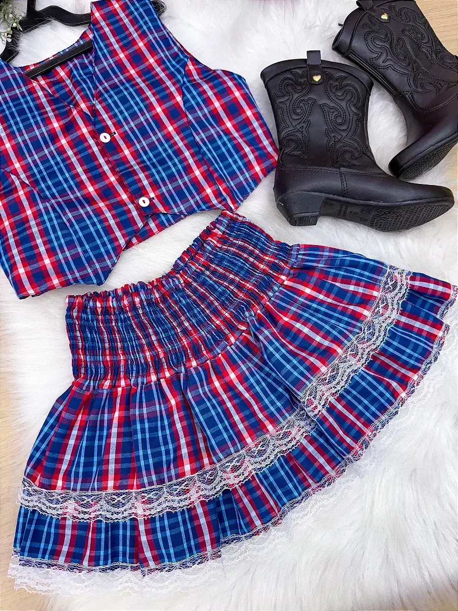 Conjunto junino xadrez azul marinho, foto 8