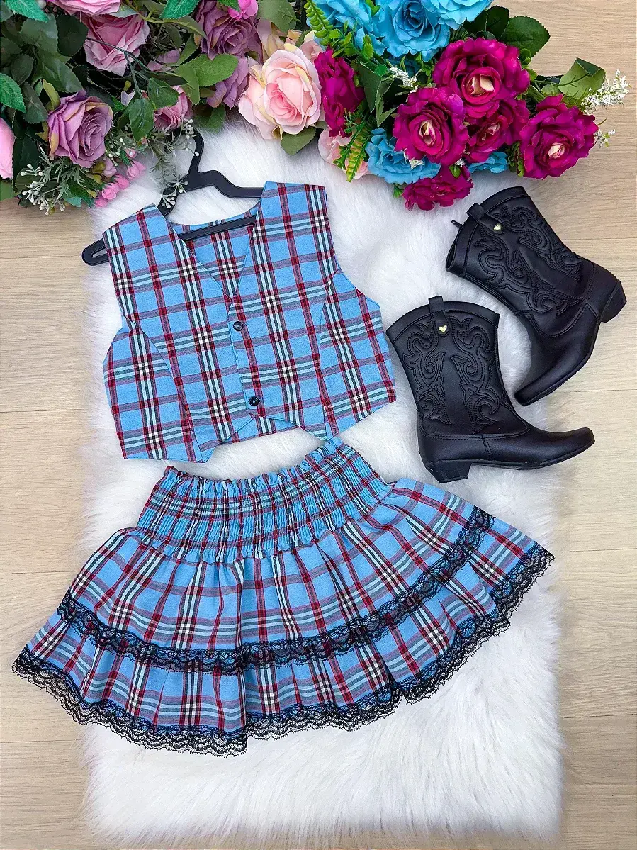 Conjunto junino xadrez azul, foto 4