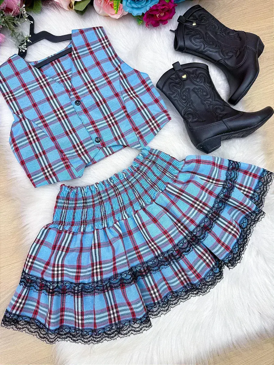 Conjunto junino xadrez azul, foto 6