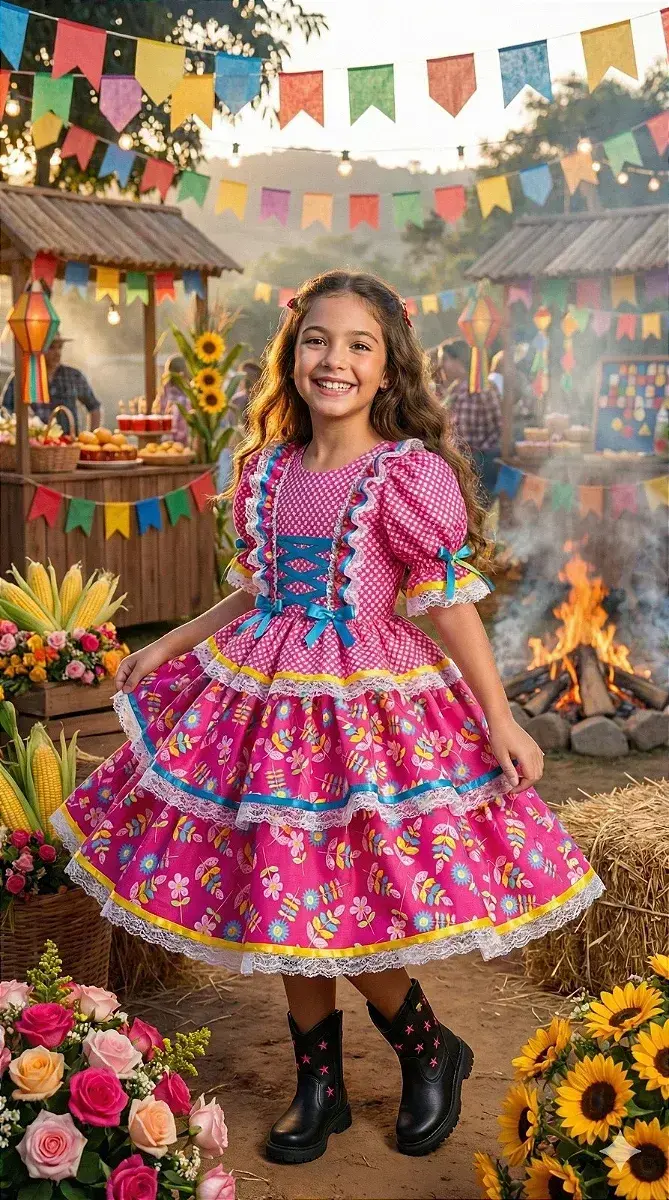 Vestido junino festa pink
