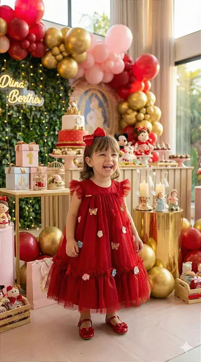Vestido jardim das borboletas baby liz vermelho