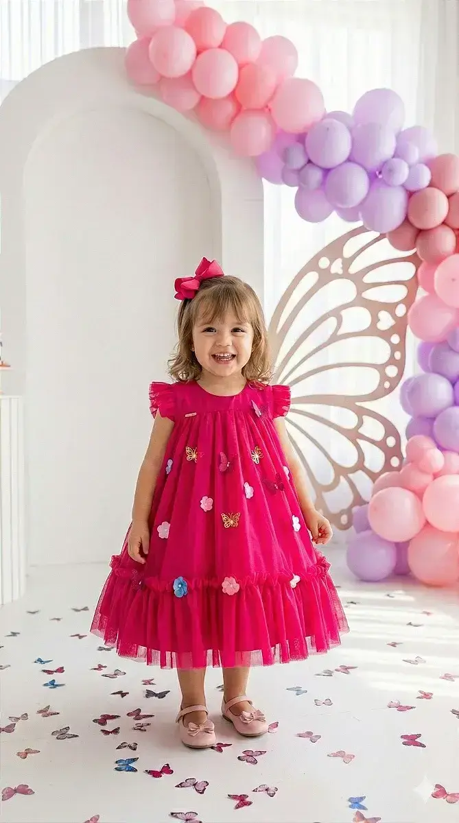 Vestido jardim das borboletas baby liz pink