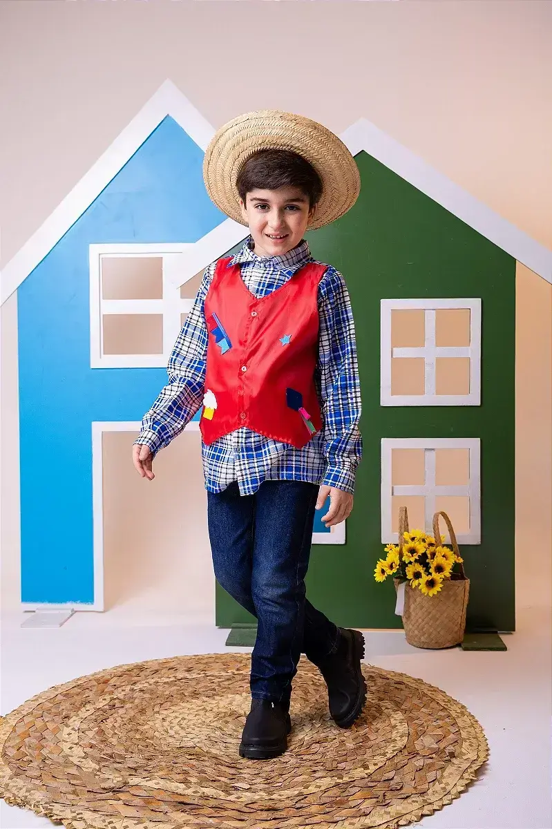 Camisa junina xadrez são joão colete vermelho, foto 3