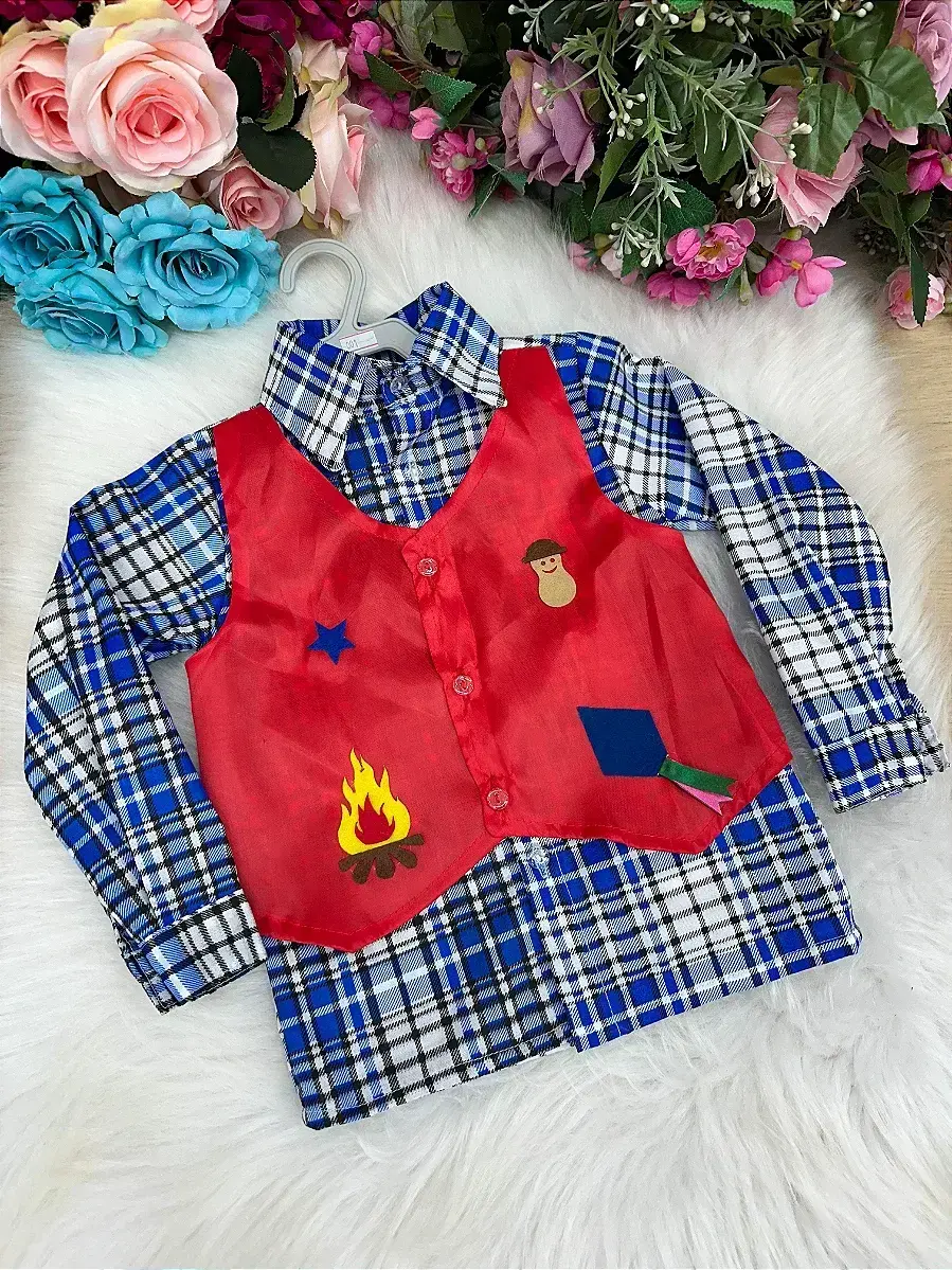 Camisa junina xadrez são joão colete vermelho, foto 7