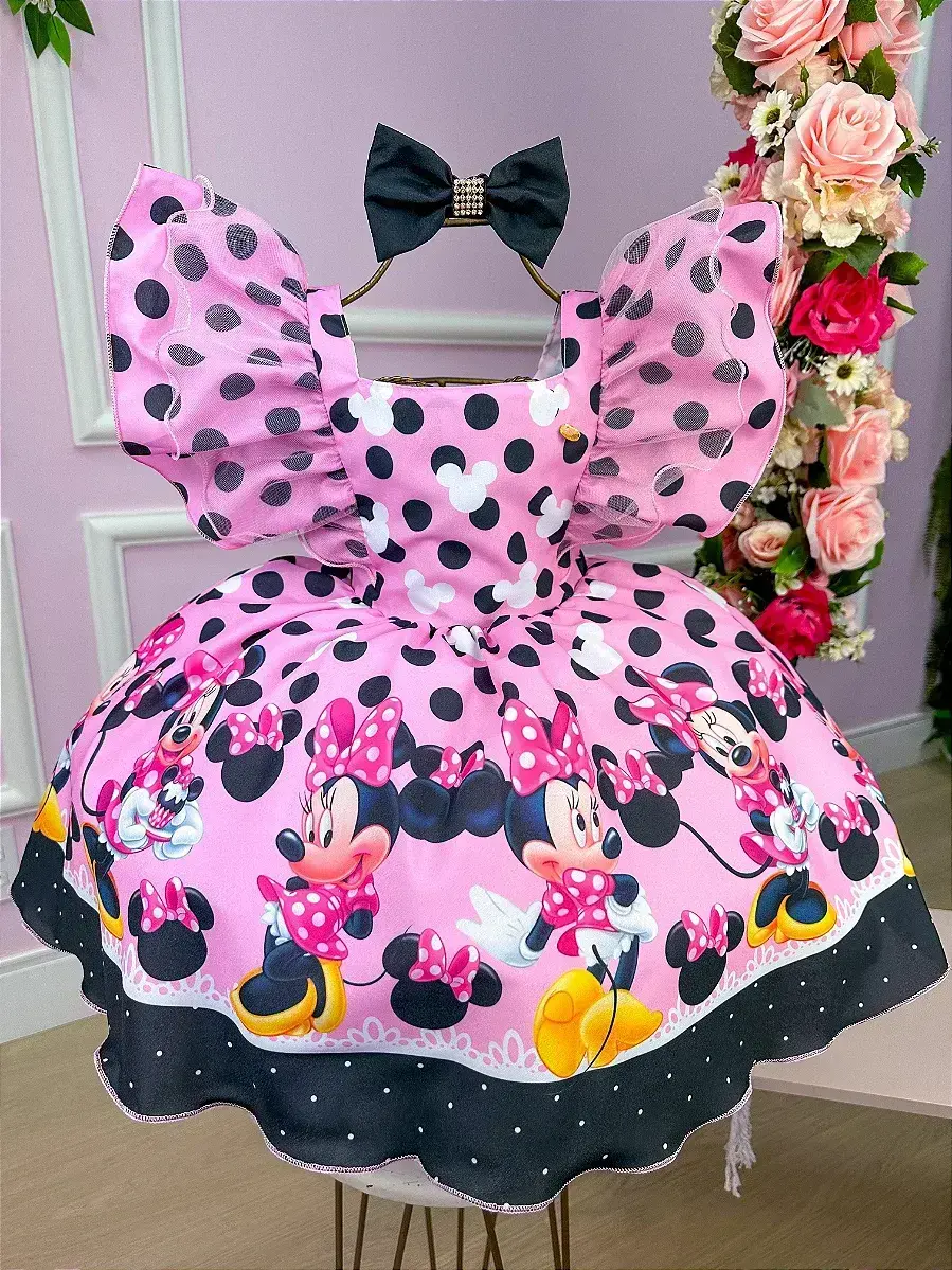 Vestido festa Minnie rosa preto