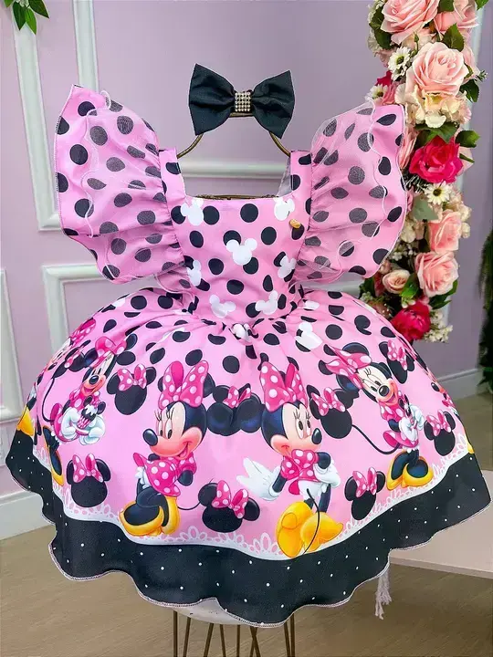 Vestido festa Minnie rosa preto