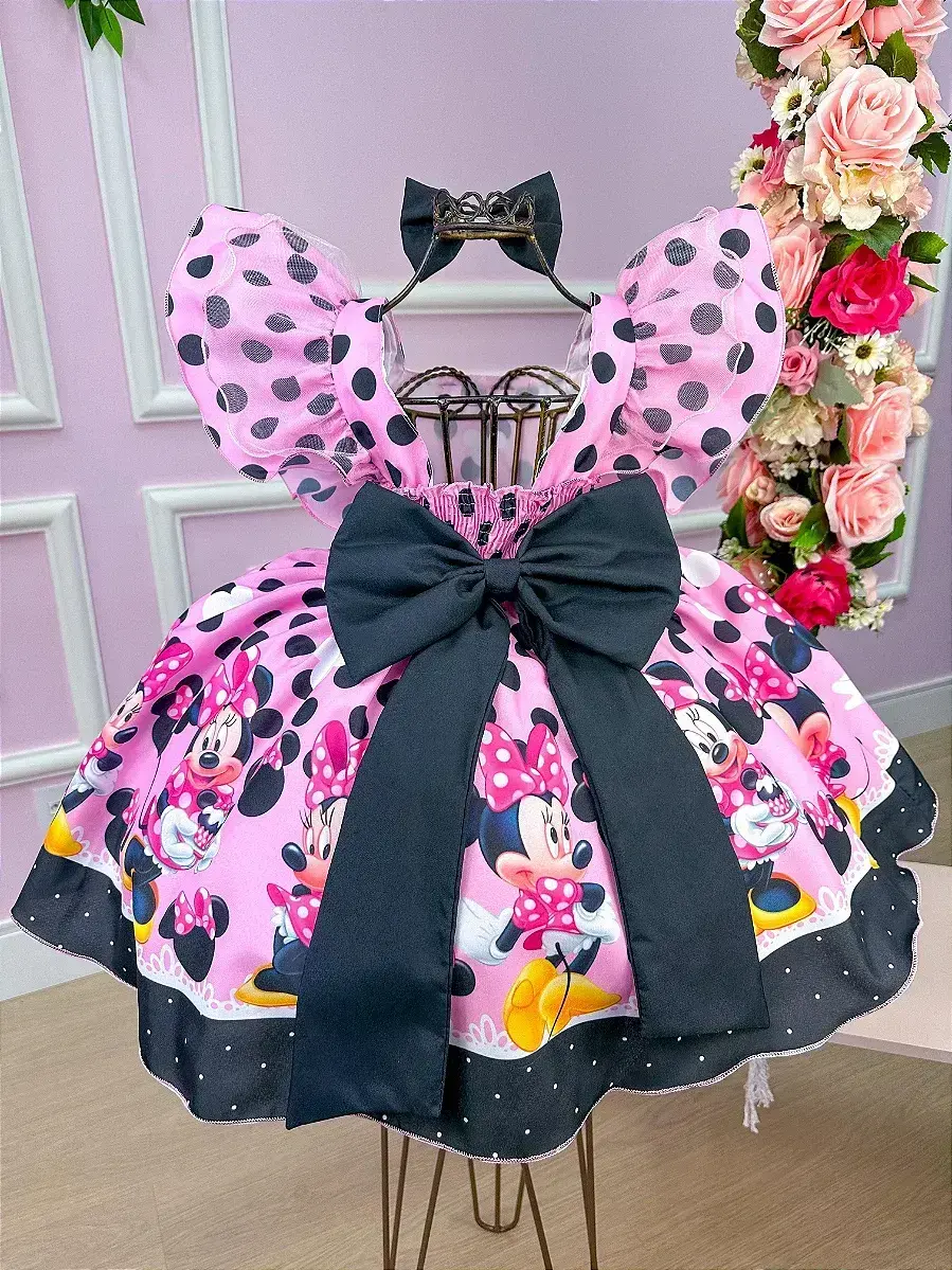 Vestido festa Minnie rosa preto, foto 4