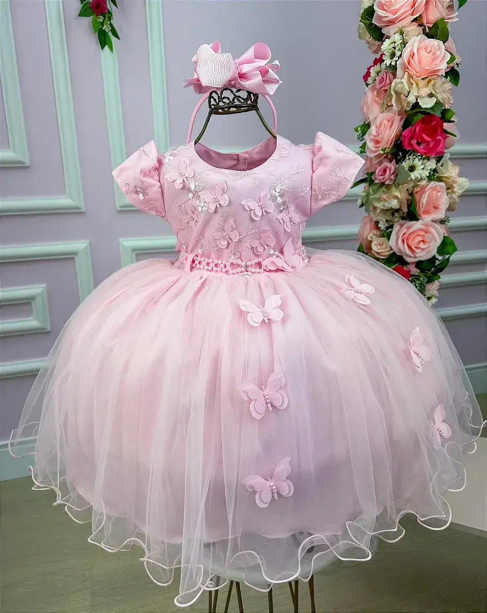 Vestido rosa borboletas