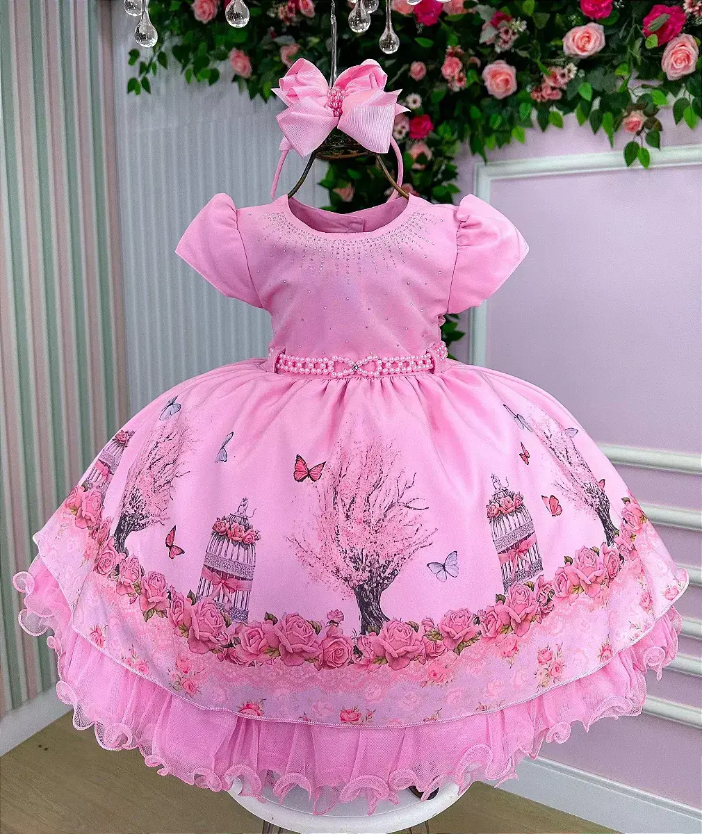 Vestido bosque encantado rosa