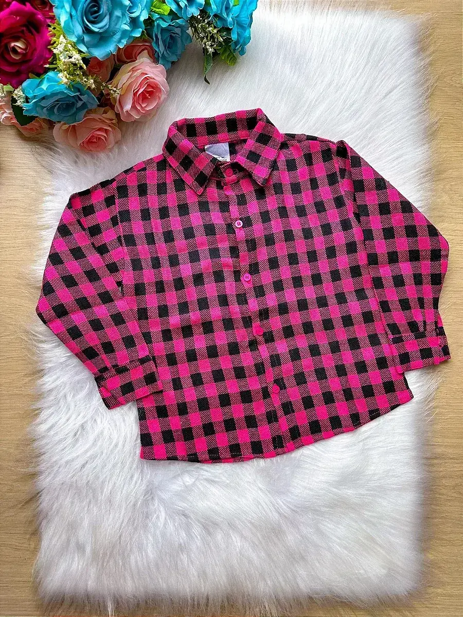 Camisa xadrez pink flanela flanelada junina derik
