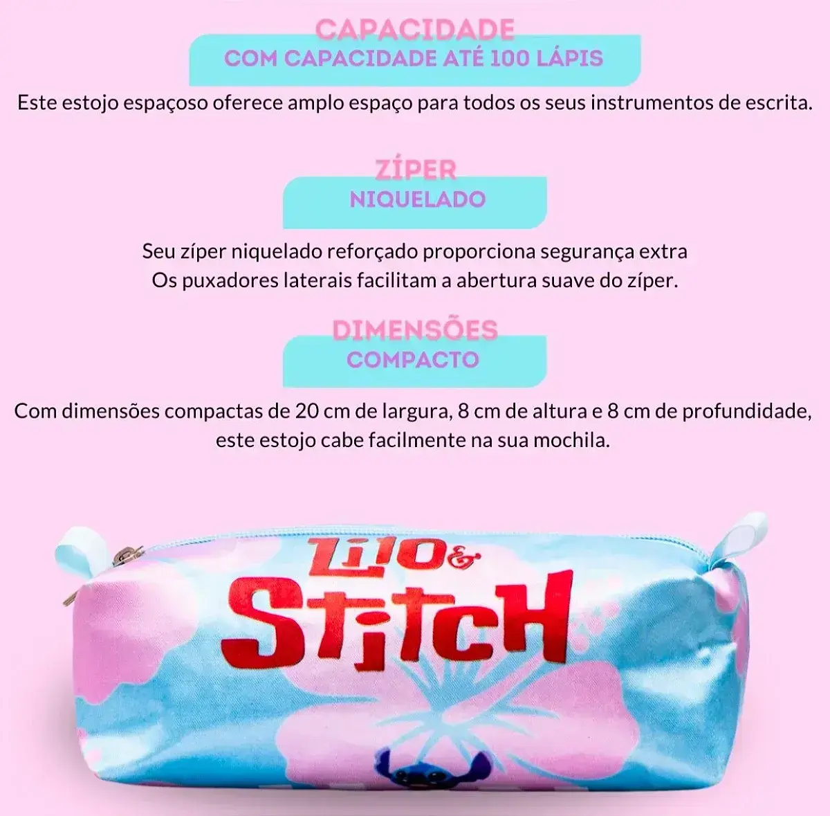 Kit mochila rodinhas lancheira estojo Lilo e Stitch, foto 7