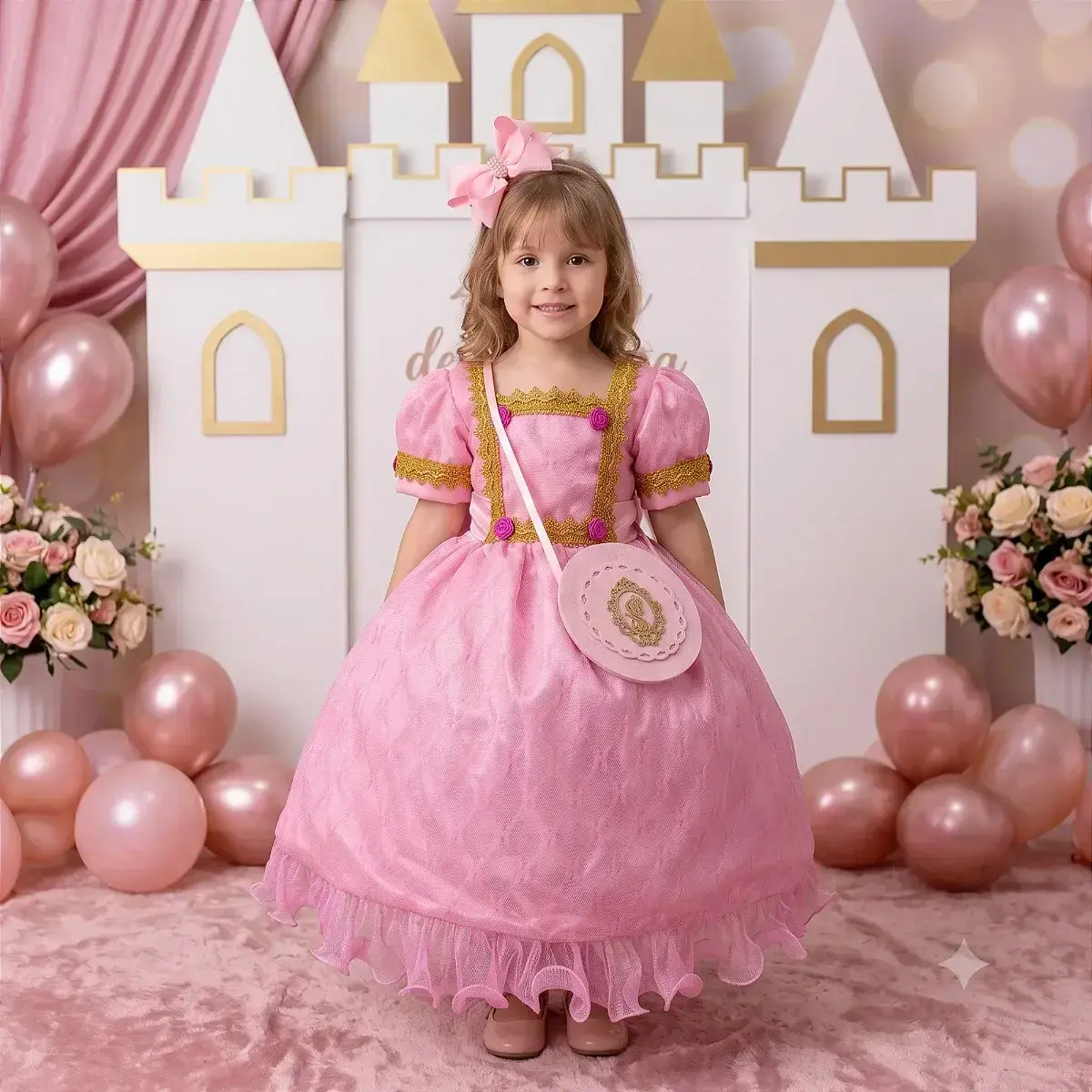 Fantasia festa princesa rosa
