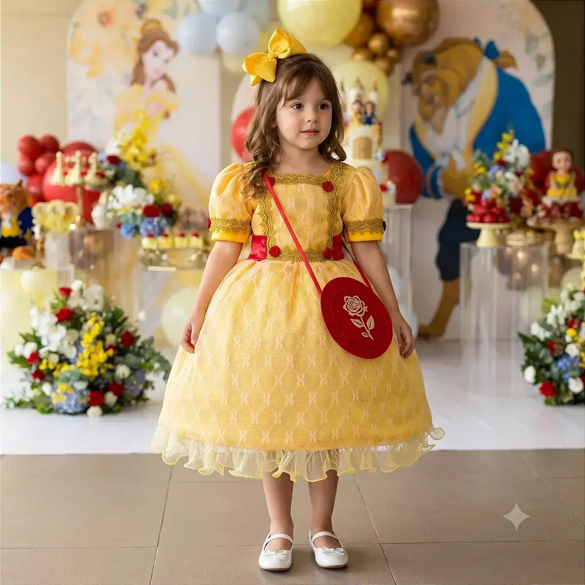 Fantasia festa princesa amarelo