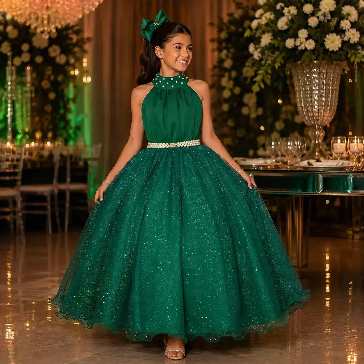Vestido longo âmbar verde bandeira