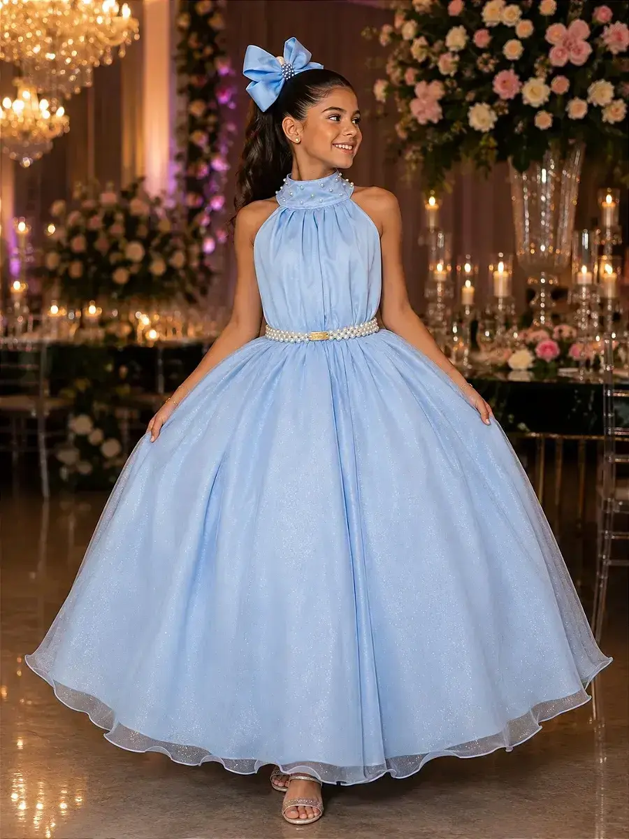 Vestido longo âmbar azul