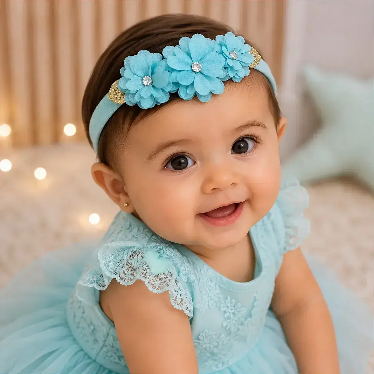 Faixa flor e strass azul tiffany