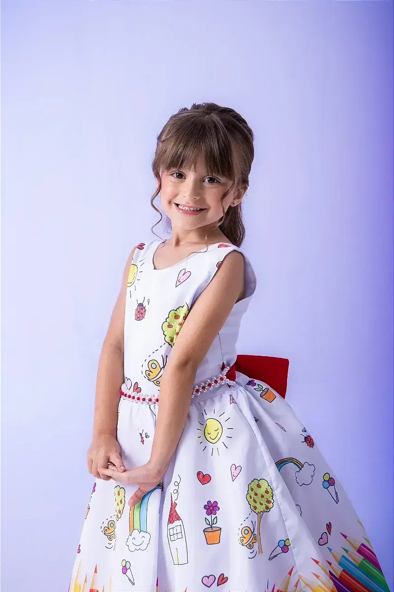 Vestido lapis aquarela abc branco vermelho, foto 2